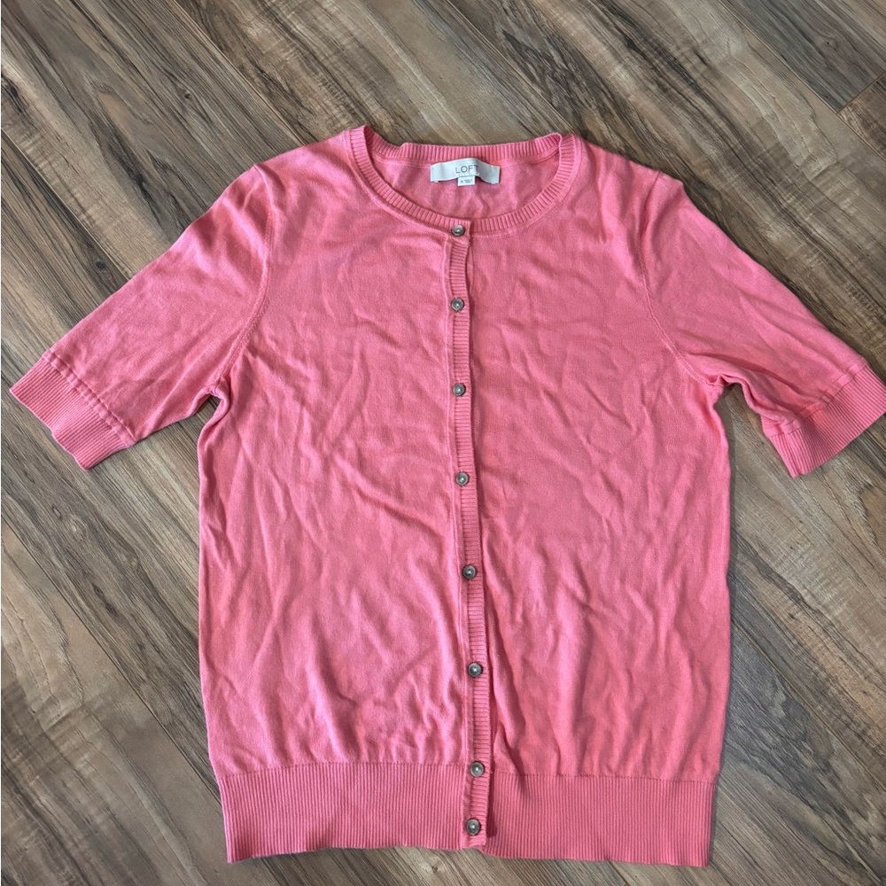 Ann Taylor Loft Cardigan Coral Pink medium